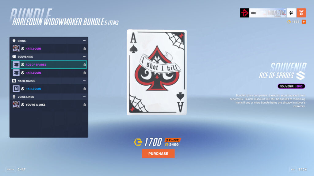 Ace of Spades souvenir in Overwatch 2 (Image via esports.gg)