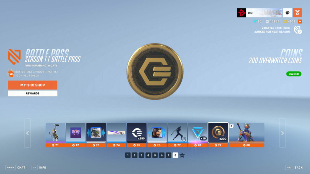 Overwatch Coins in the Battle Pass (Image via esports.gg)