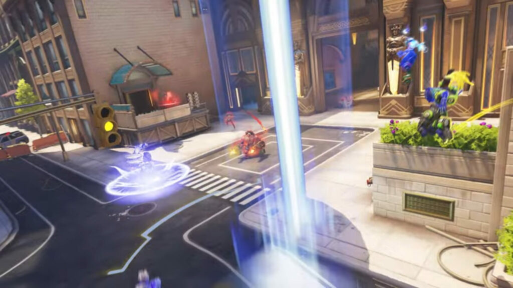 Overwatch 2 Juno gameplay screenshot featuring her Orbital Ray ultimate (Image via Blizzard Entertainment)<br>