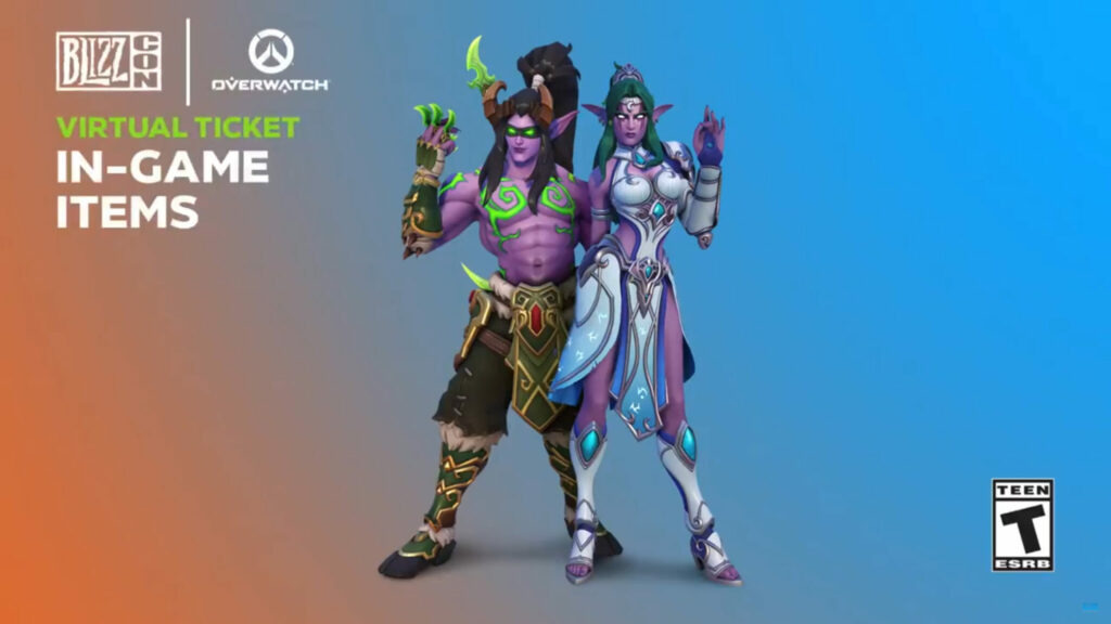 Overwatch 2 World of Warcraft skins featuring Illidan Genji and Tyrande Symmetra  (Image via Blizzard Entertainment)