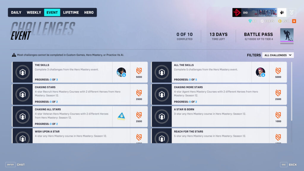 Overwatch 2 Hero Mastery Season 12 challenges (Image via esports.gg)