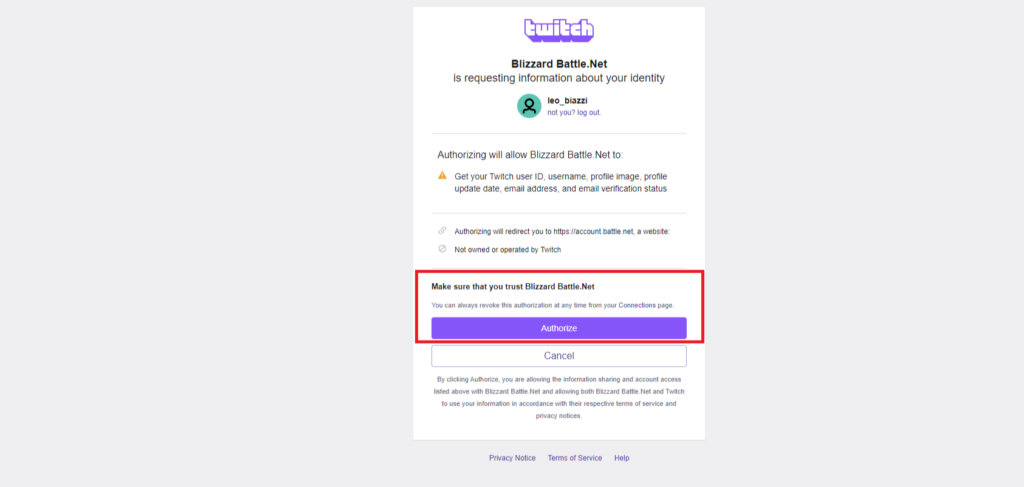 Authorize the account linking and you're all set up (Image via esports.gg)