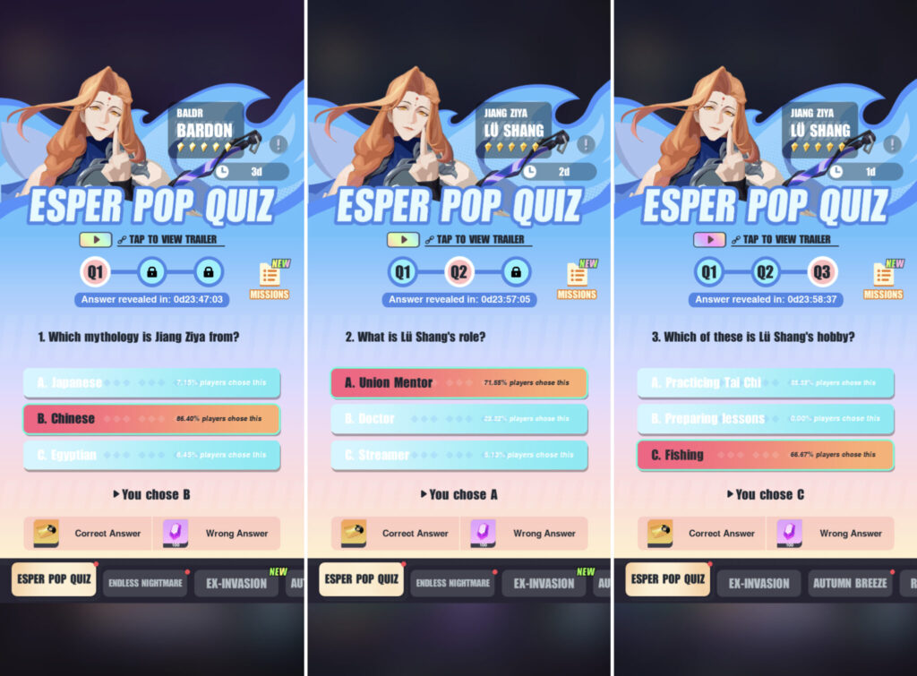 Dislyte Lu Shang quiz answers screenshot (Image via esports.gg)