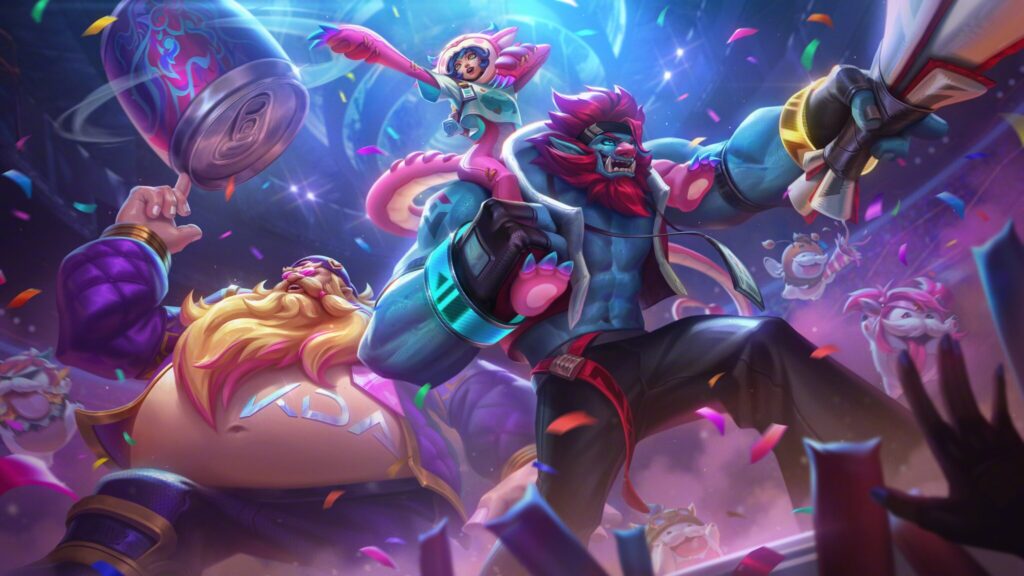 Music Fan Gragas, Cosplay Fan Neeko, and Esports Fan Trundle splash art (Image via Riot Games)