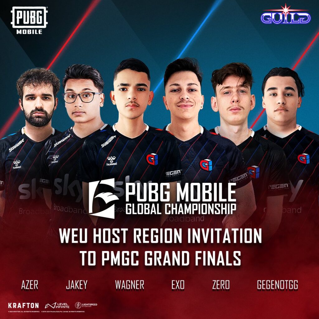 Guild Esports official roster for the 2024 PMSL EMEA Fall &amp; 2024 PMGC (image via @PUBGMOBILE_EU)