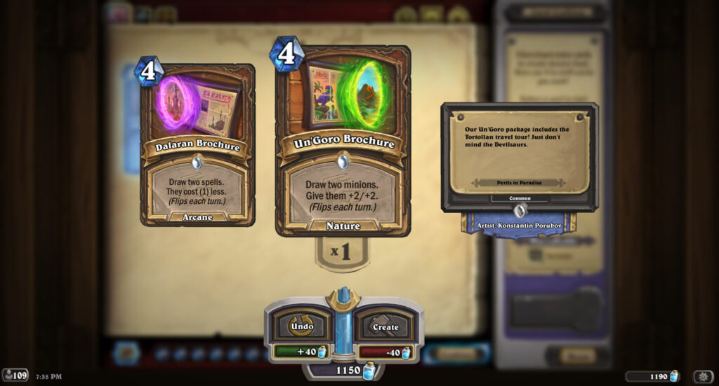 Screenshot of the Un'Goro Brochure and Dalaran Brochure spells (Image via esports.gg)