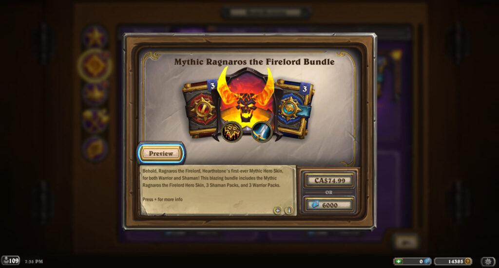 Screenshot of the mythic Ragnaros skin in Hearthstone (Image via esports.gg)