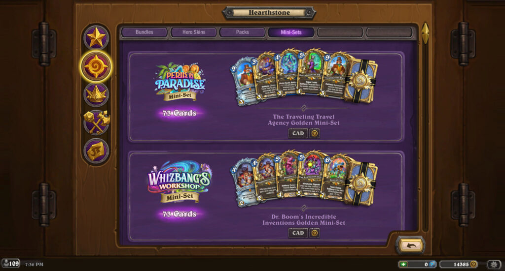 Screenshot of the Traveling Travel Agency Mini-Set in the Hearthstone shop (Image via esports.gg)