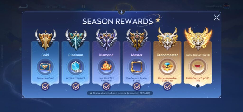 HoK Season 6 rewards that can be claimed when the season concludes (Image via esports.gg)