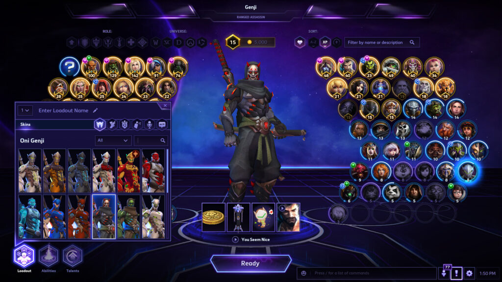 Screenshot of the Oni Genji skin in Heroes of the Storm (Image via esports.gg)