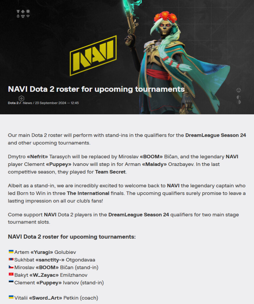 NAVI's announcement (Image via Navi.gg)