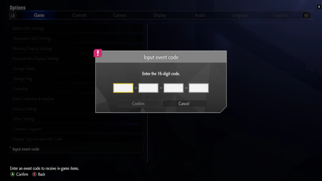 Input Event Code in the SF6 Options menu (Image via esports.gg)