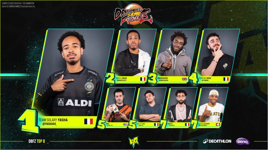 The top 8 DBFZ players at UFA 2024 (image via @UFA_Gaming on X)