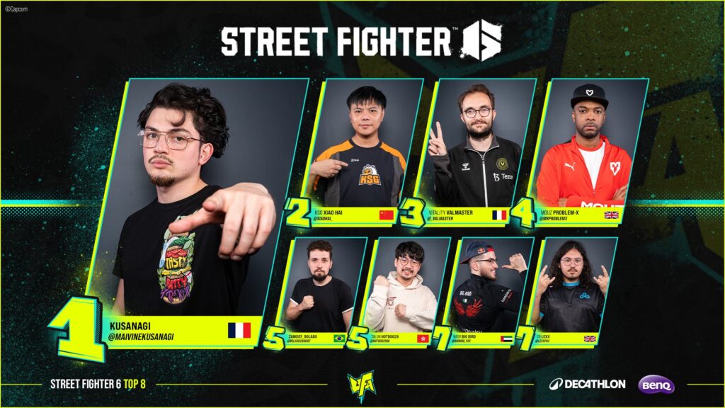 The top 8 Street Fighter 6 players at UFA 2024 (image via @UFA_Gaming on X)