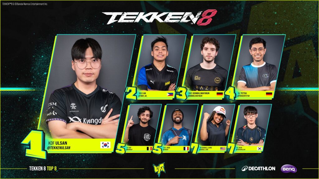 The top 8 TEKKEN 8 players at UFA 2024 (image via @UFA_Gaming on X)