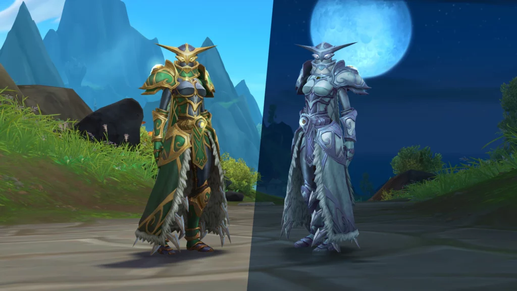 The Burden of Unrelenting Justice Transmog Appearance Set includes 9 pieces: Head, Shoulder, Chest, Waist, Legs, Feet, Wrist, Hand, and Back (Image via Blizzard Entertainment)