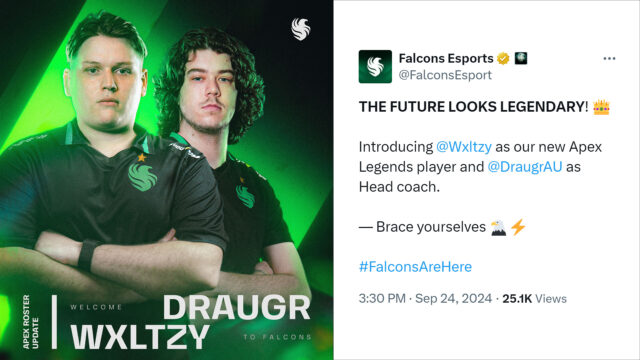 Team Falcons officially sign Wxltzy ahead of ALGS Champs preview image