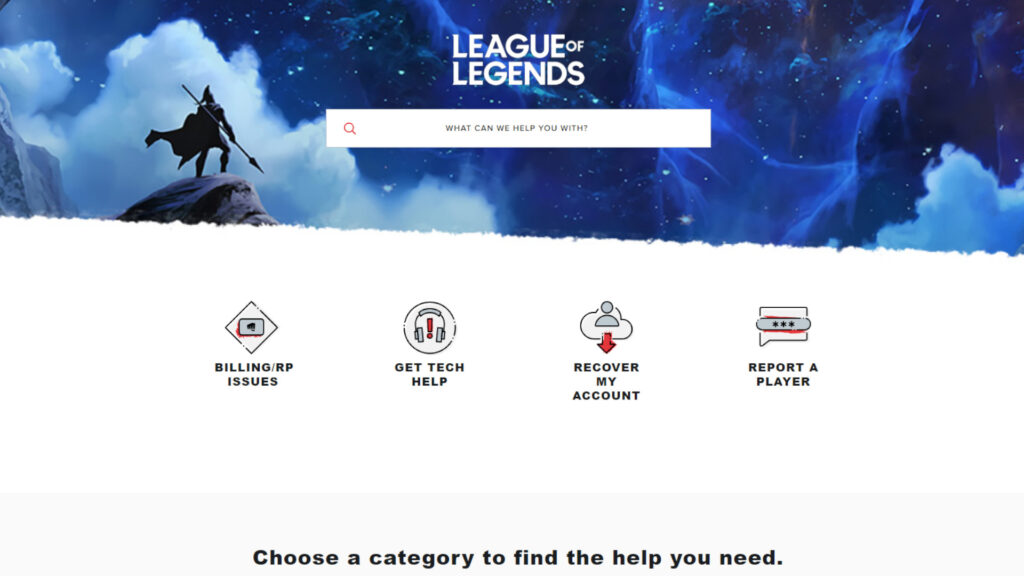 Support page screenshot (Image via esports.gg)