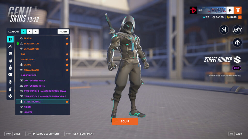 Screenshot of the Street Runner Genji skin (Image via esports.gg)