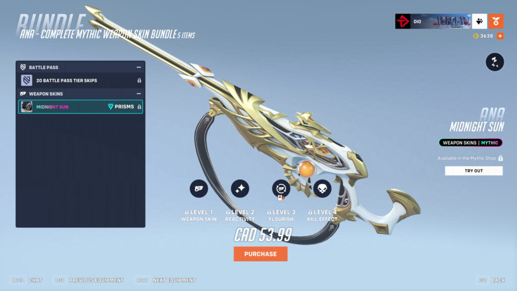 Overwatch 2 Ana Midnight Sun weapon skin screenshot (Image via esports.gg)