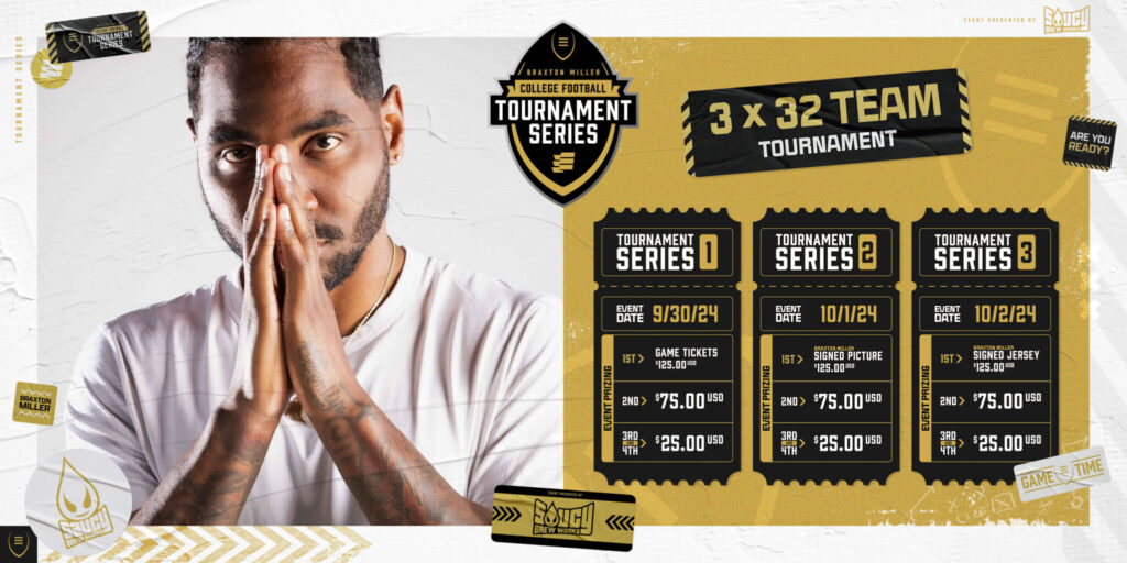 Earn cash, memorabilia, and more in the Braxton Miller College Football Tournament Series presented by Saucy Brew Works