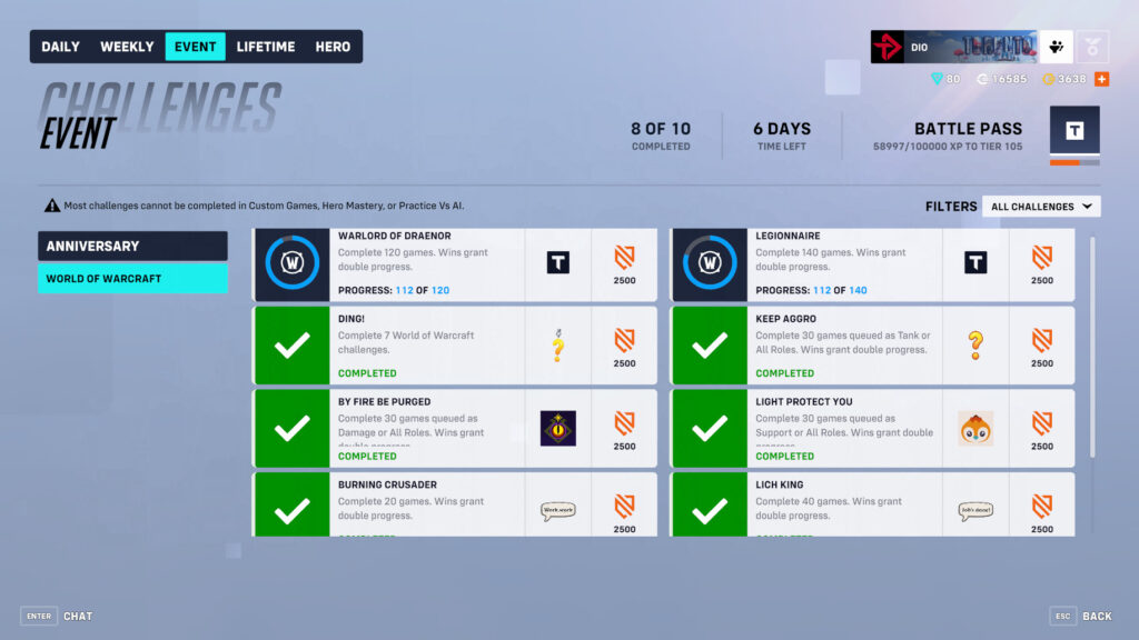 Overwatch 2 World of Warcraft challenges and rewards (Image via esports.gg)