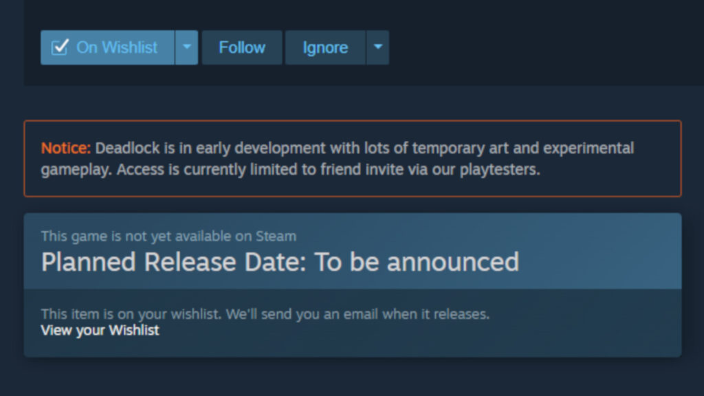 Interested players can add the Deadlock game to their wishlist on Steam (Image via esports.gg)