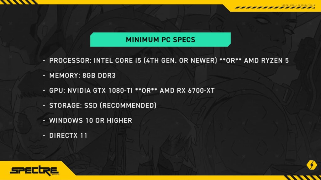 The minimum specs needed for Spectre Divide straight from the game's website (Image via Mountaintop Studios)