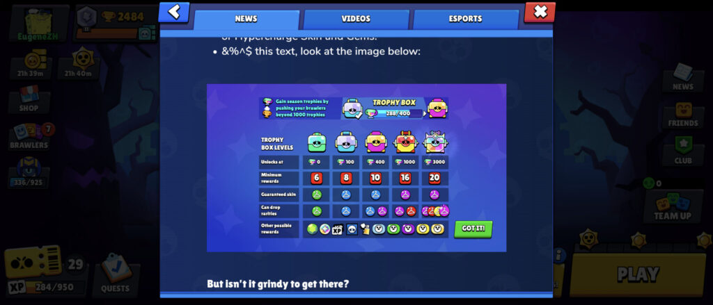 Levels of Trophy Boxes and rewards in them (image via esports.gg)