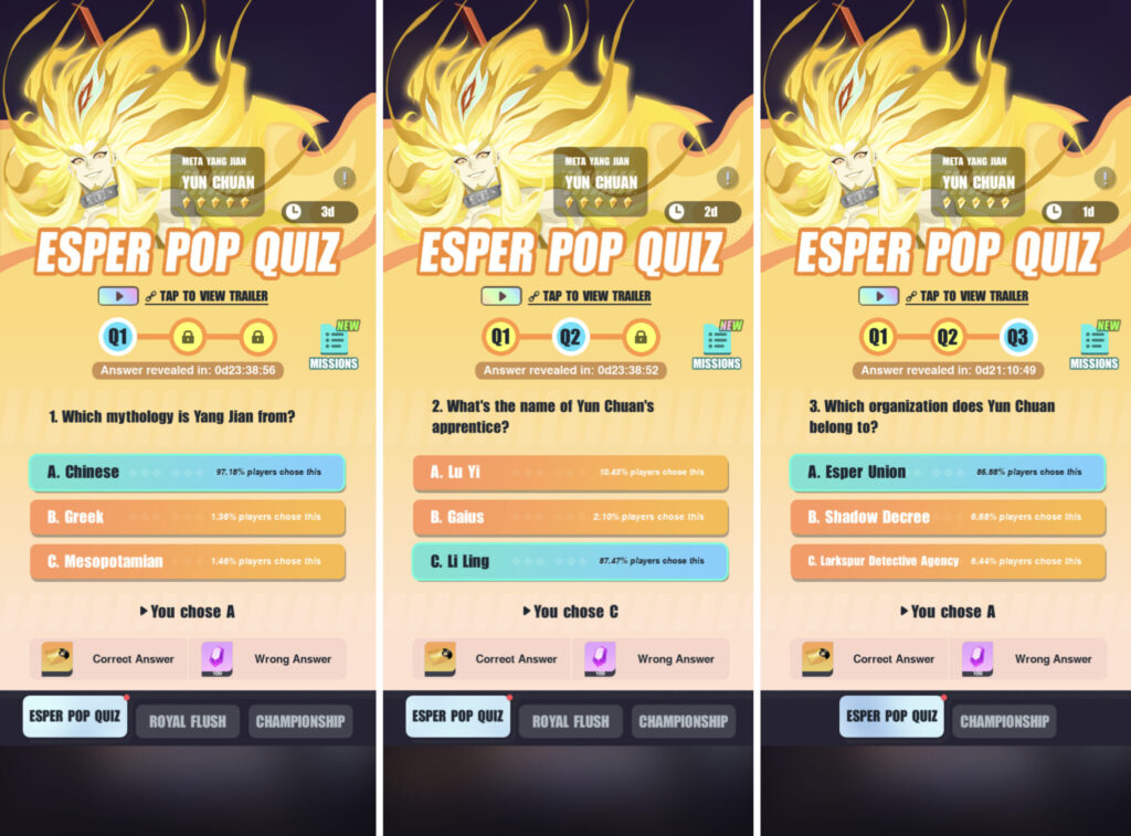 Dislyte Yun Chuan quiz answers screenshot (Image via esports.gg)