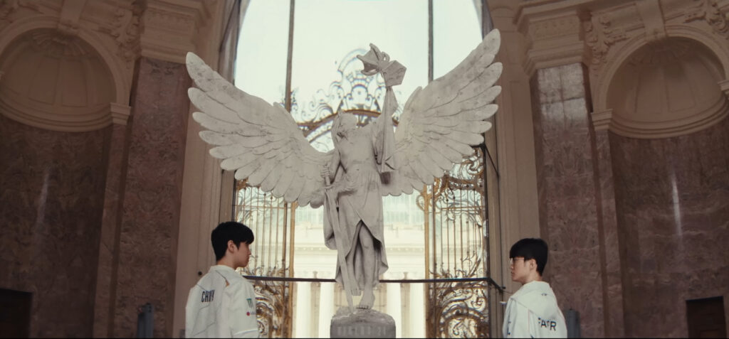 Chovy and Faker on Worlds 2024 Semifinals teaser, The Believer and the God (Image via esports.gg)