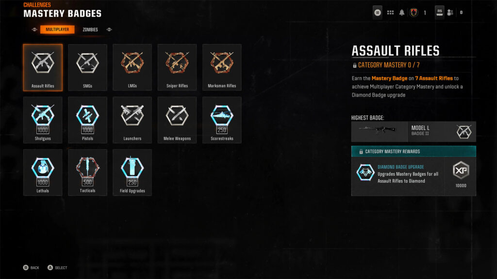 Black Ops 6 Mastery Badges system screenshot (Image via Activision Publishing Inc.)