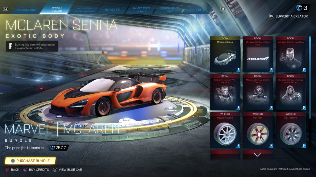 McLaren Senna in the Rocket League shop (image via esports.gg)