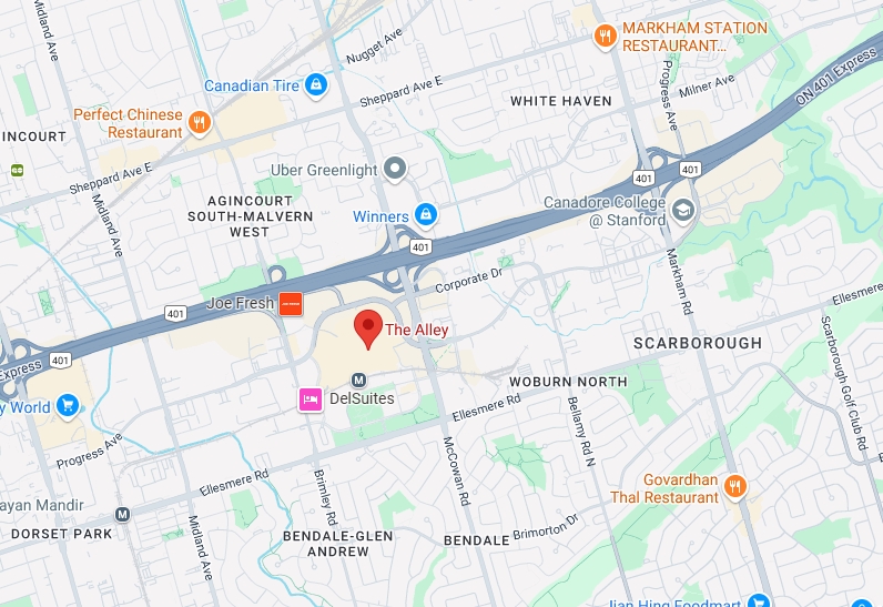 Google Map for The Alley in Scarborough Toronto Location (Click to to open Google Maps)