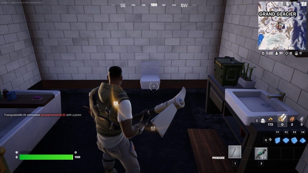 Attack the toilet with your Pickaxe to destroy it (Screenshot by esports.gg)