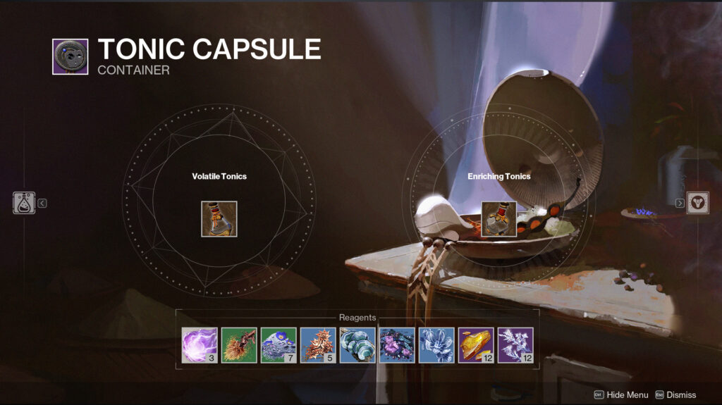 Your Tonic Capsule is where you drink and use your tonics. (Screenshot by esports.gg)