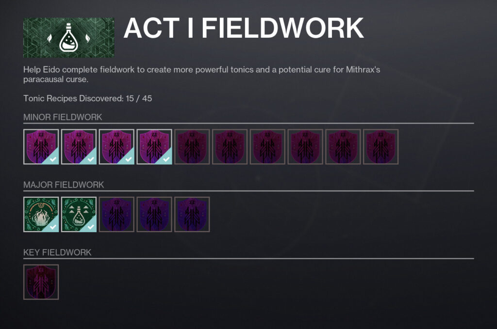 Unlock tonics, complete Minor Fieldwork, complete Major Fieldwork, repeat. (Screenshot by esports.gg)