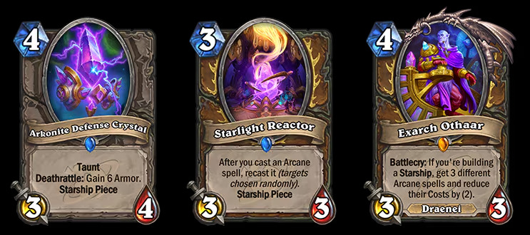 Arkonite Defense Crystal, Starlight Reactor, and Exarch Othaar in Hearthstone (Image via Blizzard Entertainment)