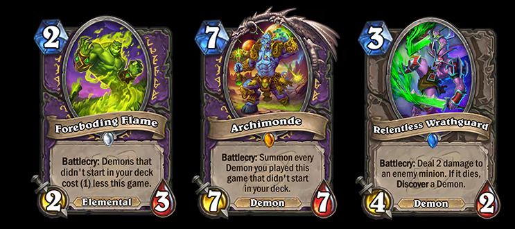 Foreboding Flame, Archimonde, and Relentless Wrathguard in Hearthstone (Image via Blizzard Entertainment)