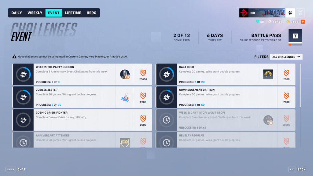 Overwatch 2 Anniversary rewards and challenges for Week 2 (Image via esports.gg)