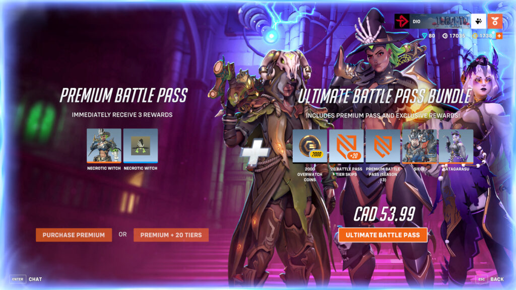 Overwatch 2 Season 13 Battle Pass options (Image via esports.gg)