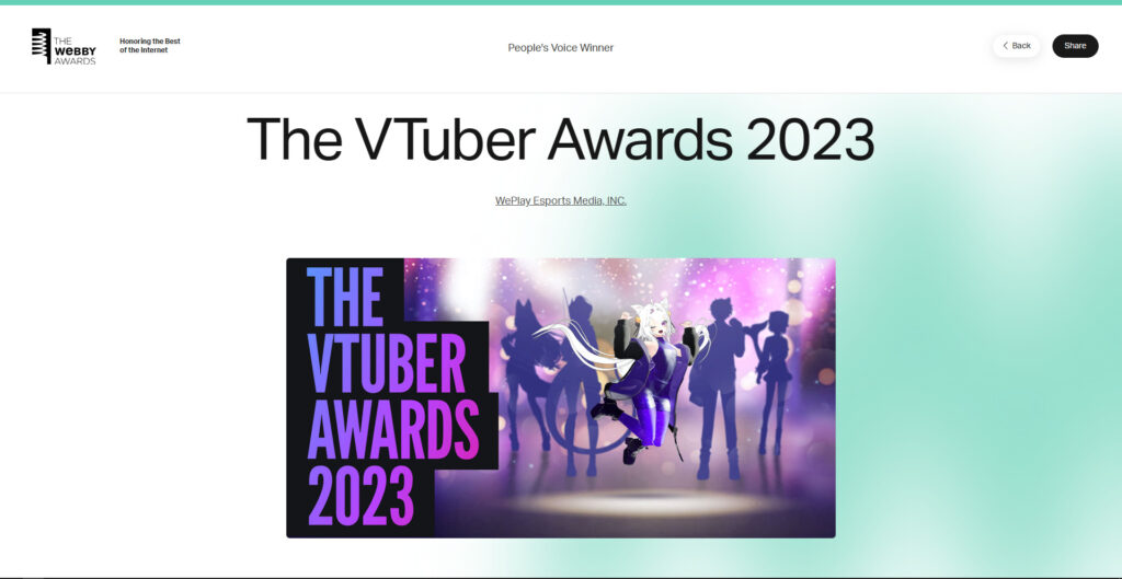 The Vtuber Awards themselves won a Webby for the People's Voice (Image via esports.gg)