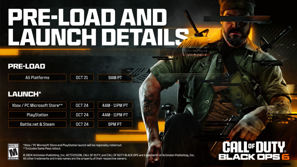 The preload and launch times for Black Ops 6 (Image via Activision Publishing Inc.)