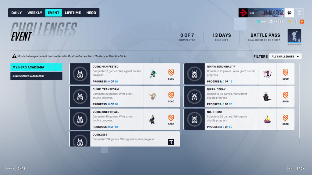 Overwatch 2 My Hero Academia event challenges and rewards (Image via esports.gg)