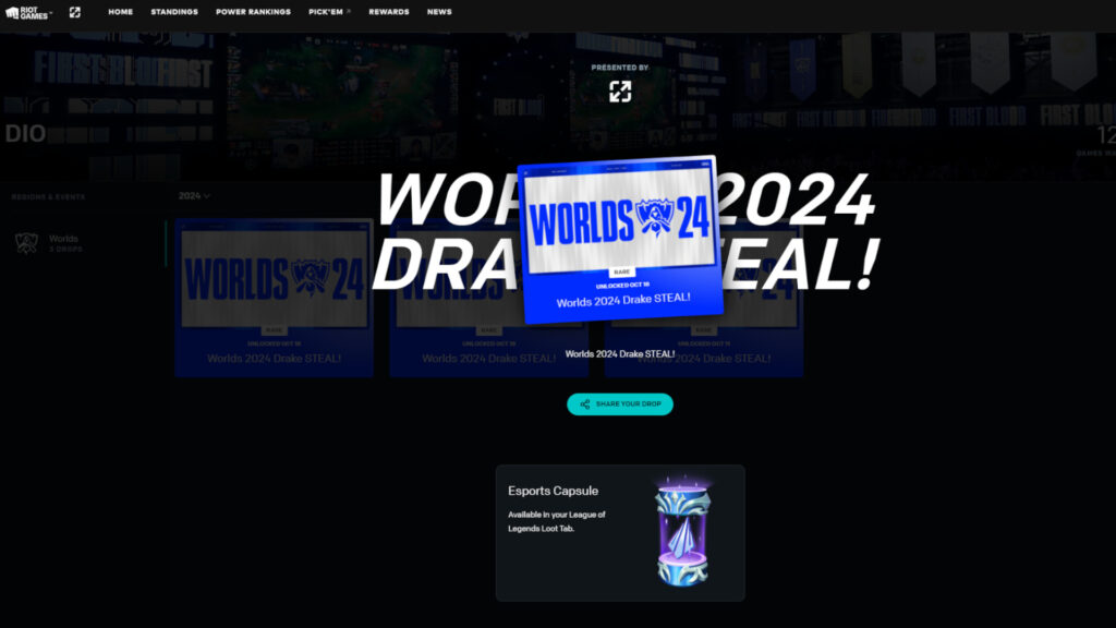 LoL Worlds 2024 drops screenshot (Image via esports.gg)