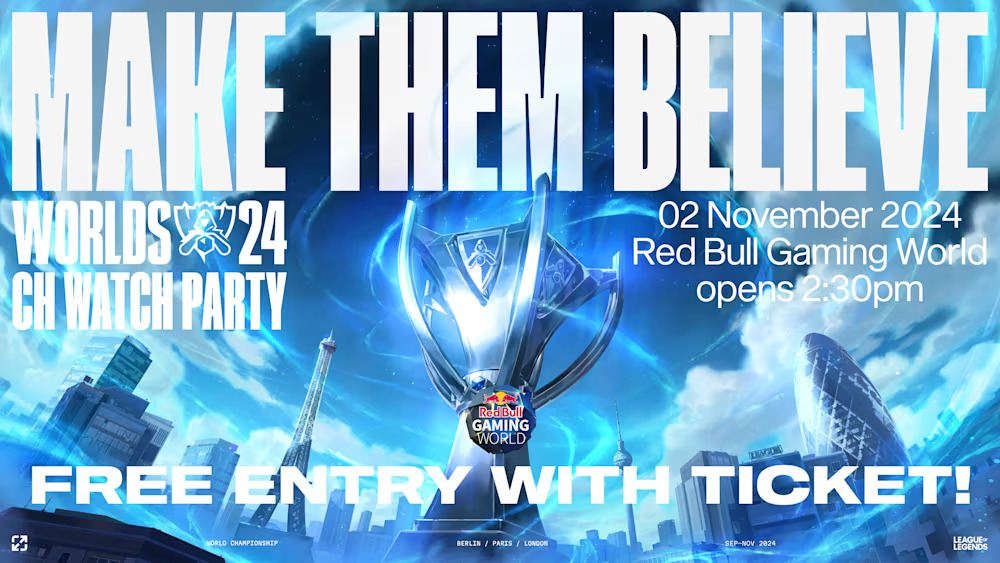 LoL Worlds 2024 watch party information for Red Bull Gaming World (Image via Red Bull)