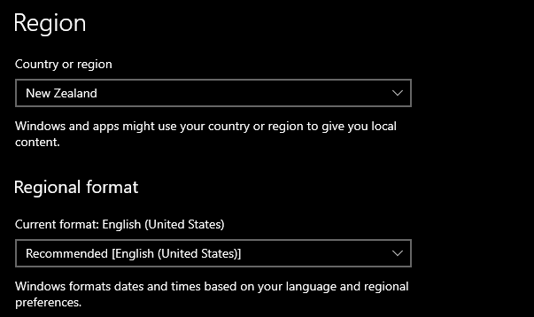 Changing the region to New Zealand in Windows (Image via esports.gg)