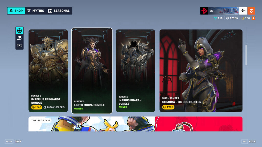 The Diablo 4 Lilith Moira skin in Overwatch 2 Season 13 (Image via esports.gg)