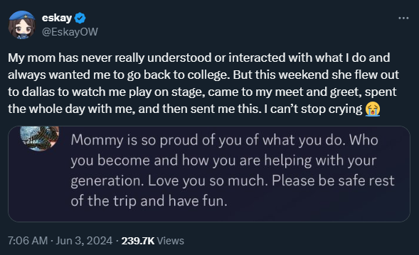 Eskay sharing a story with the Overwatch 2 community (Image via EskayOW on X)