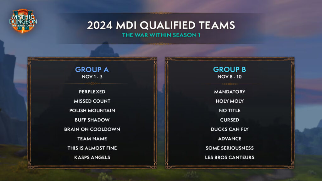 WoW MDI The War Within Season 1 teams (Image via Blizzard Entertainment)